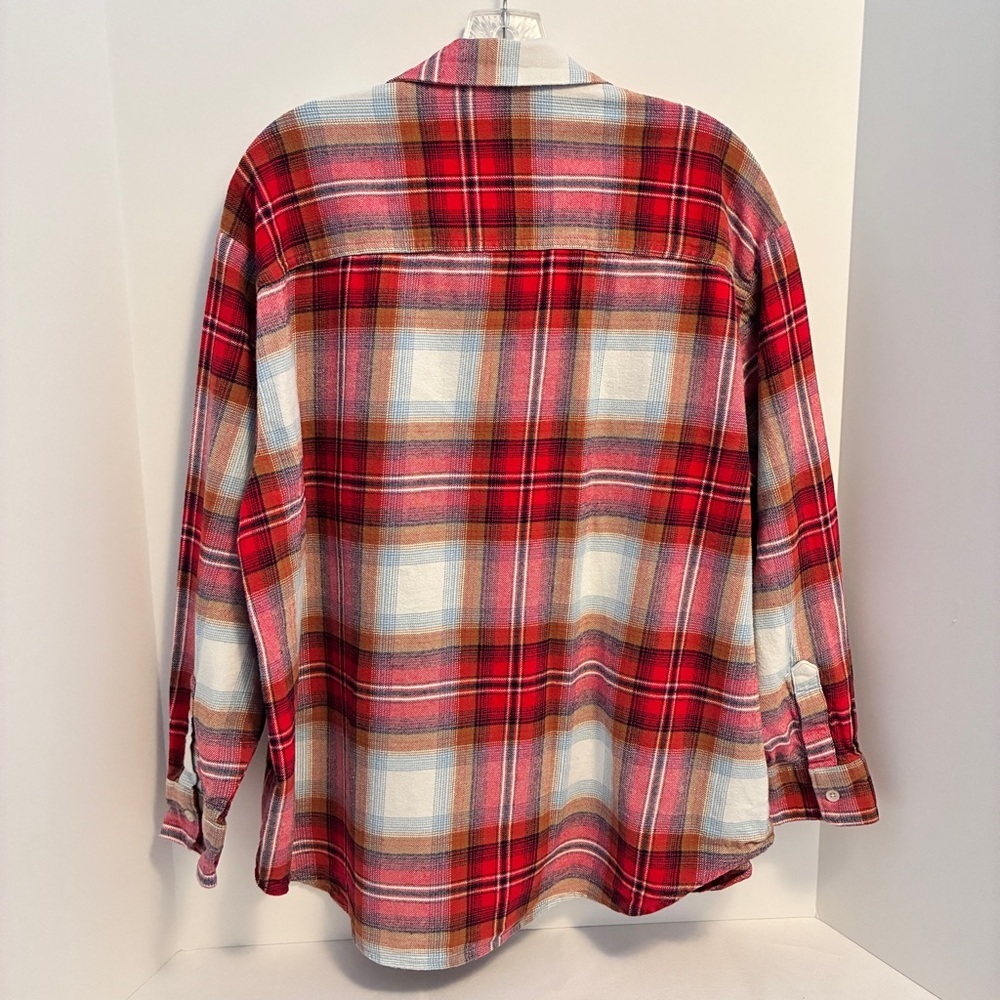 Old Navy Women's The Boyfriend Shirt Flannel Button-Down Red/ White Plaid XL - Picture 5 of 7